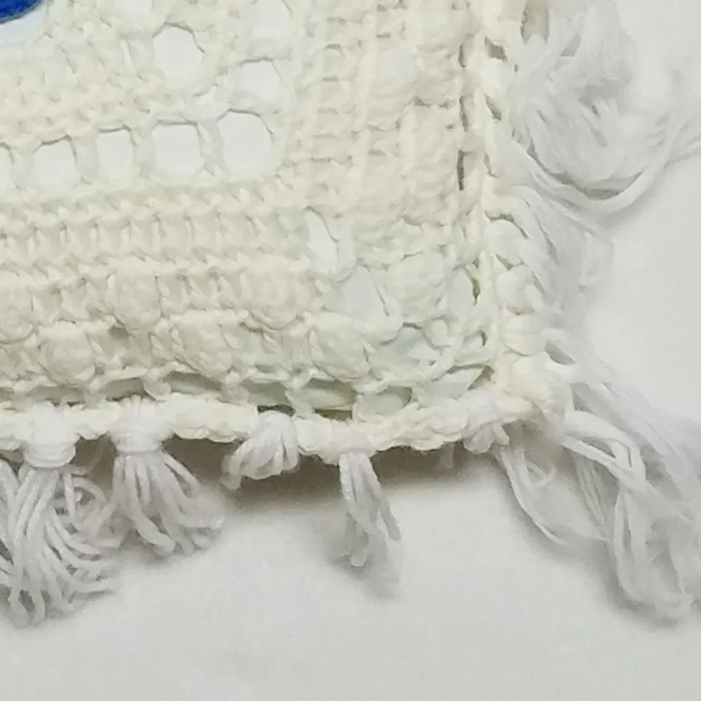 VINTAGE Blue Cream Floral Handmade Crochet Pillow